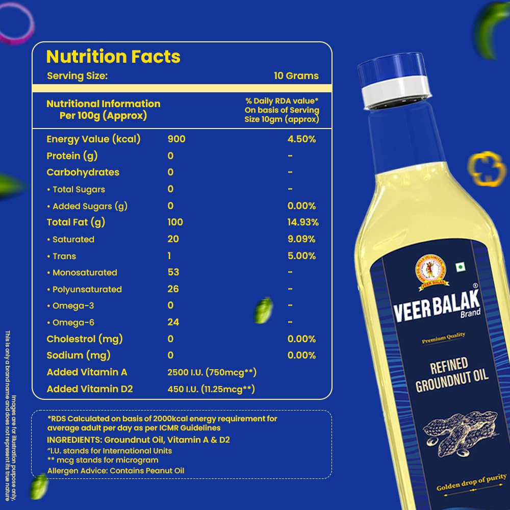 VEER BALAK Premium Refined Groundnut (Peanut) Oil, Mungfali Tel - 1 Litre