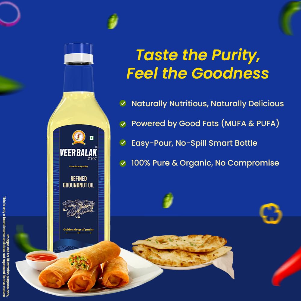 VEER BALAK Premium Refined Groundnut (Peanut) Oil, Mungfali Tel - 1 Litre