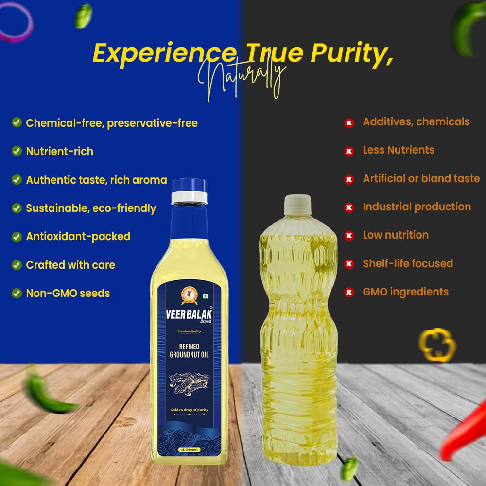 VEER BALAK Premium Refined Groundnut (Peanut) Oil, Mungfali Tel - 1 Litre