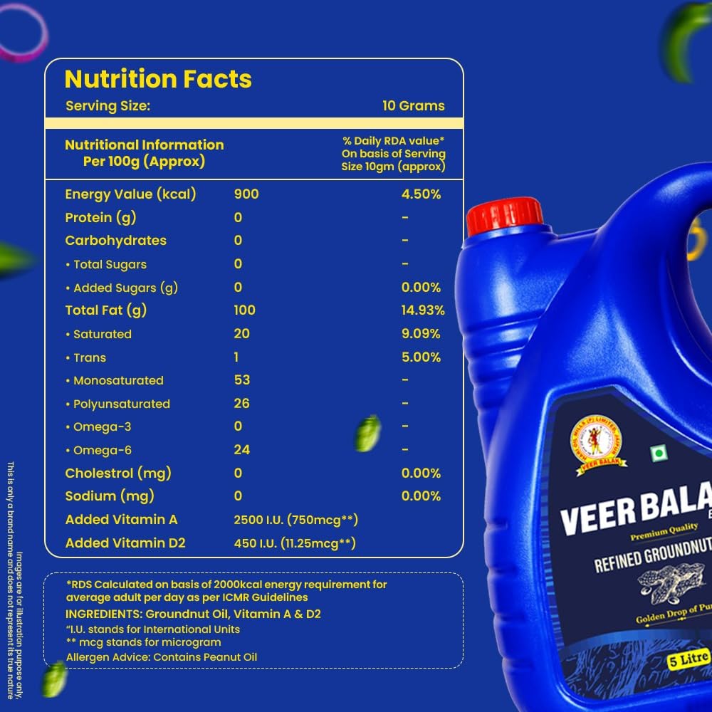 VEER BALAK Premium Refined Groundnut (Peanut) Oil - 5 Litres