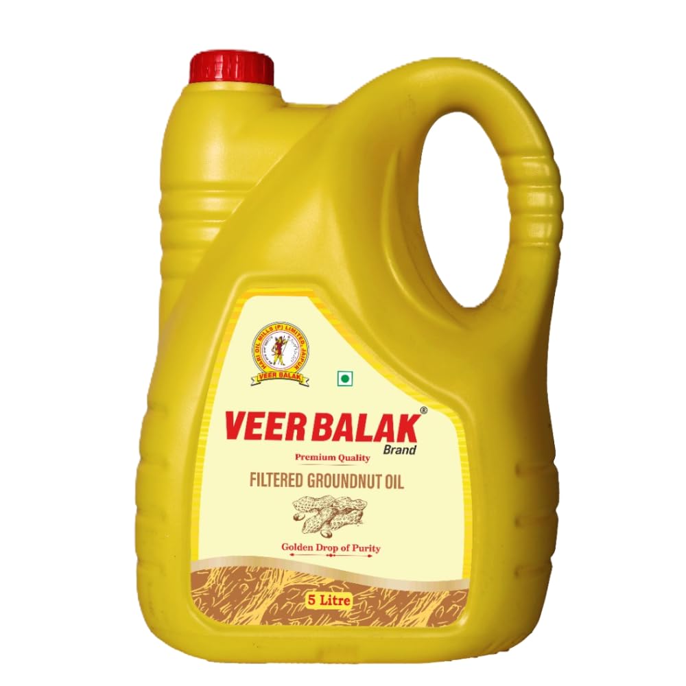 VEER BALAK Filtered Groundnut (Peanut) Oil - 5 Litre Plastic Cans Packing
